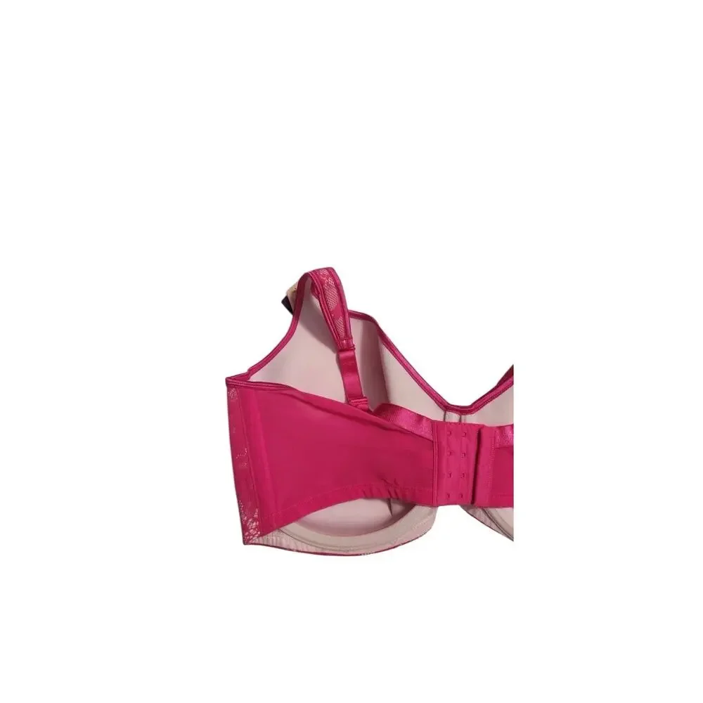 Cacique Lane Bryant Women's 42C Pink Bold Lace‎ Balconette Bra Cotton NWOT